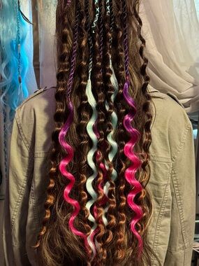 Bright Pink & Aqua Clip-In Hair Accent Extensions for Women